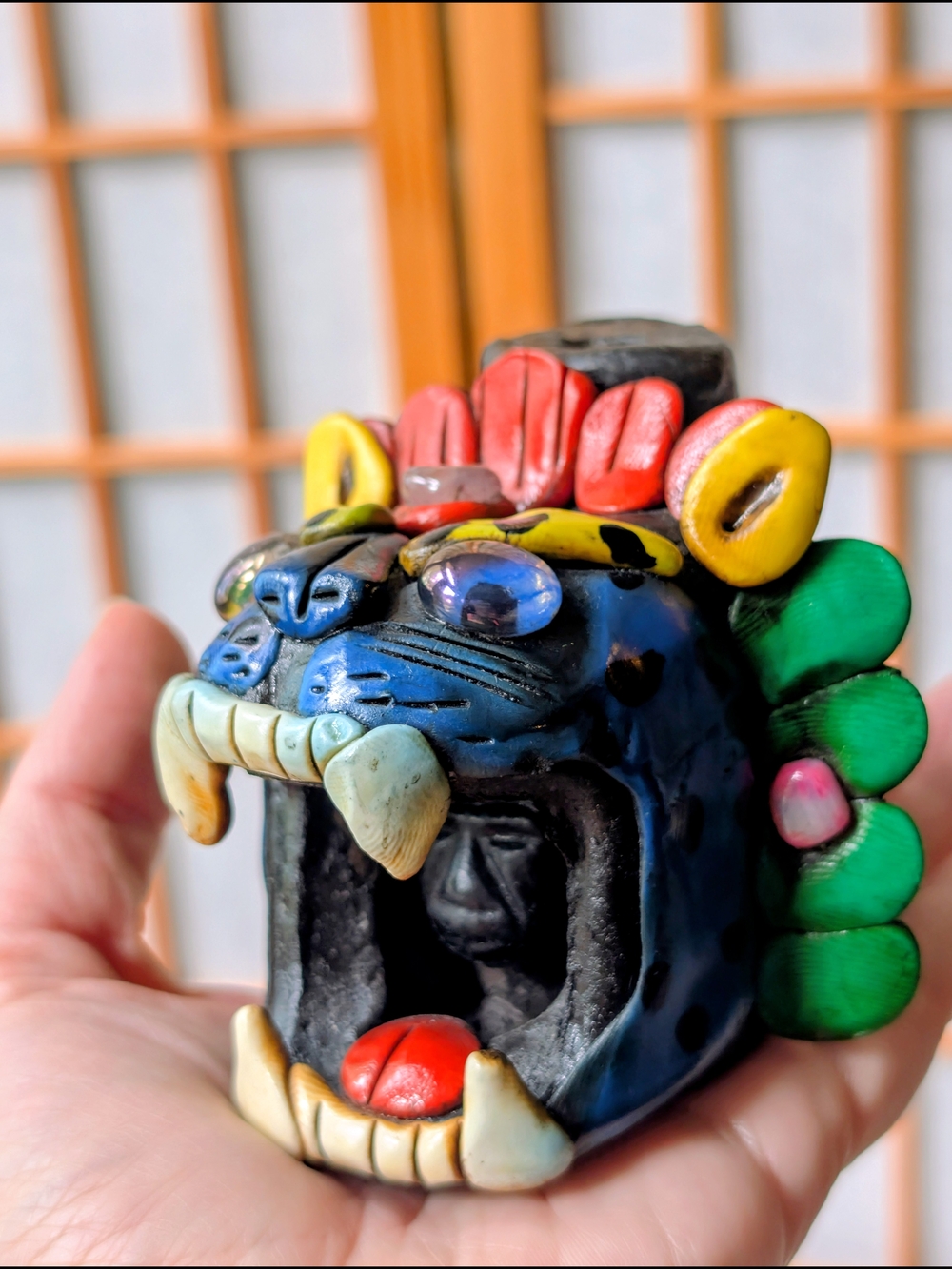 Aztec Death Whistle - Meso American Clay Jaguar Cat - Handmade Craft in Mexico